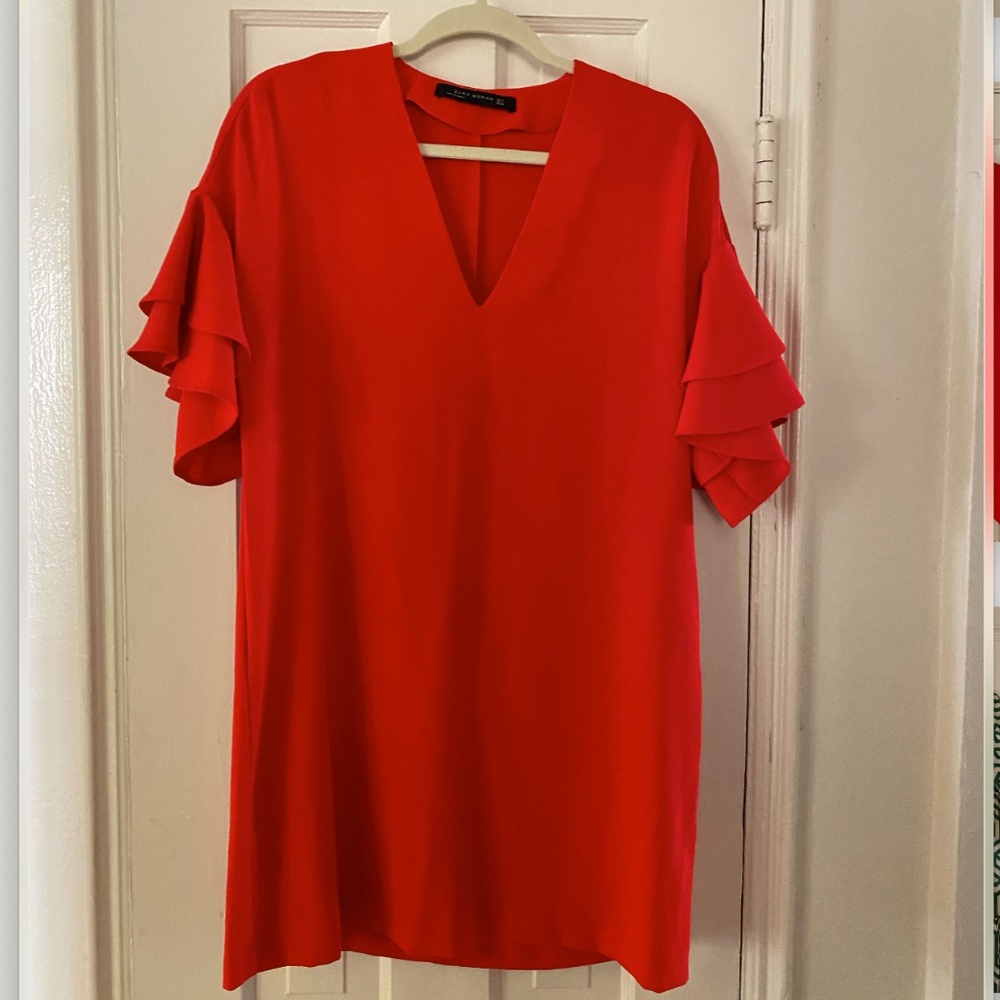 Zara Red Dress with Ruffle Sleeves - Great Wedding Guest Attire!